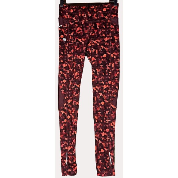 Athleta Geo Print Knit Mesh Yoga Pants Athleisure Pockets Red Black XXS - Picture 2 of 7